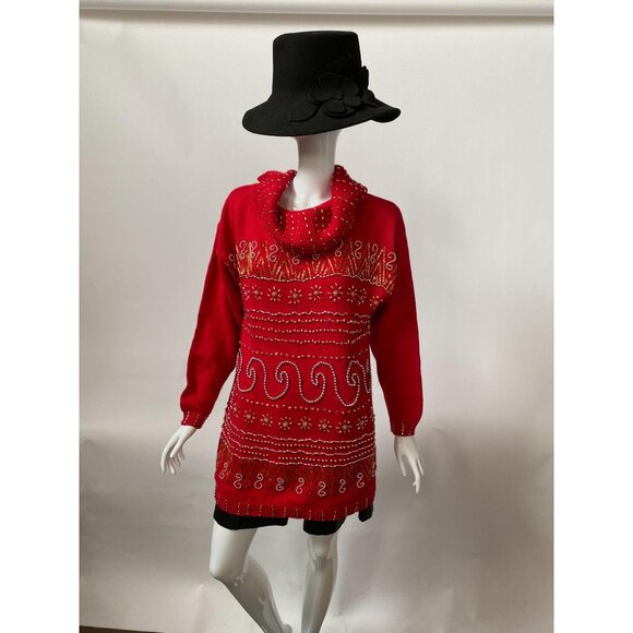 Red & Gold Embellished Sweater Dress Size S Studio S Collection - Picture 4 of 13